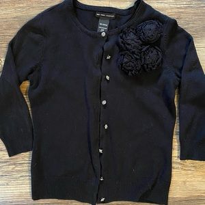 New York & Company Black 3/4 sleeved cardigan with flower  accent